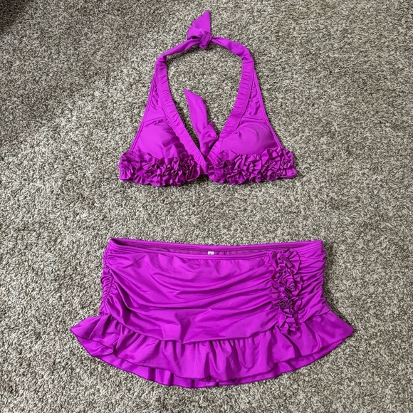 Kenneth Cole New York Fuschia Purple Ruffle Bikini Set - Picture 5 of 11